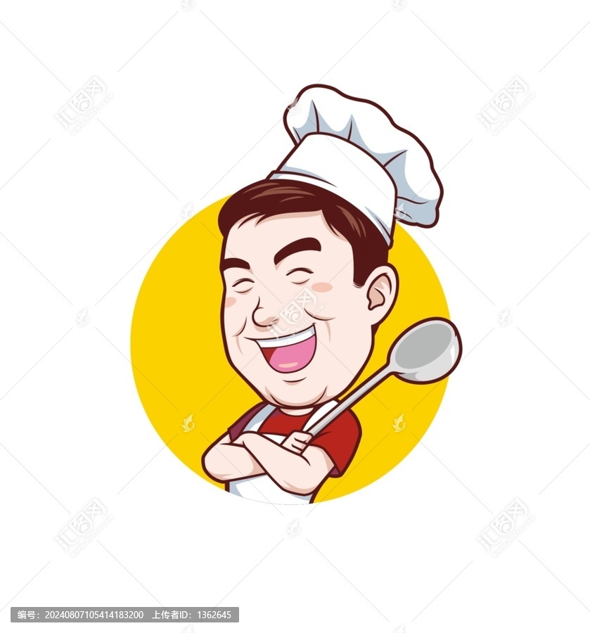 卡通中年男廚師交叉雙臂頭像