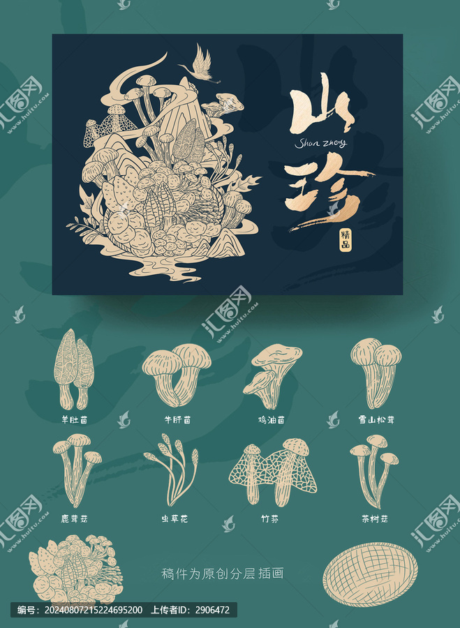 山珍禮盒包裝插畫
