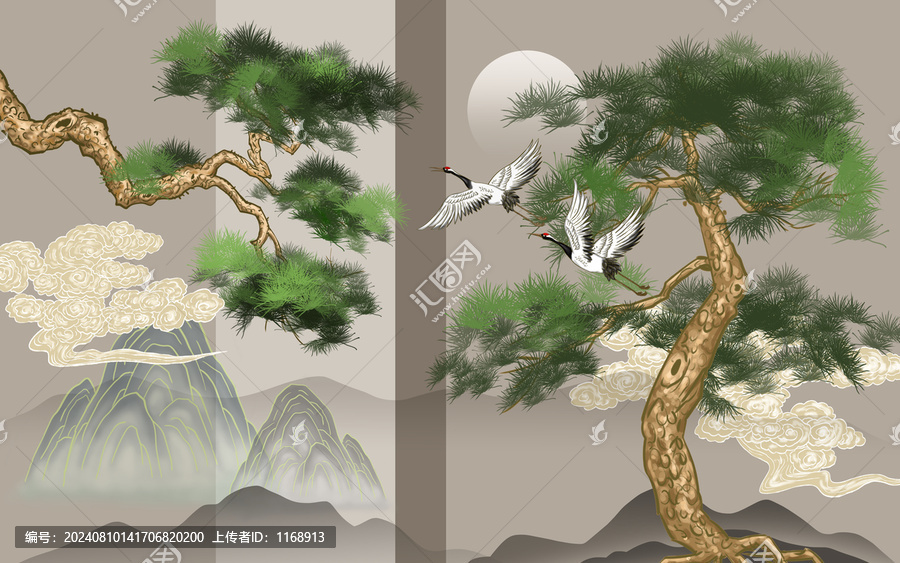松鶴延年山水背景壁畫