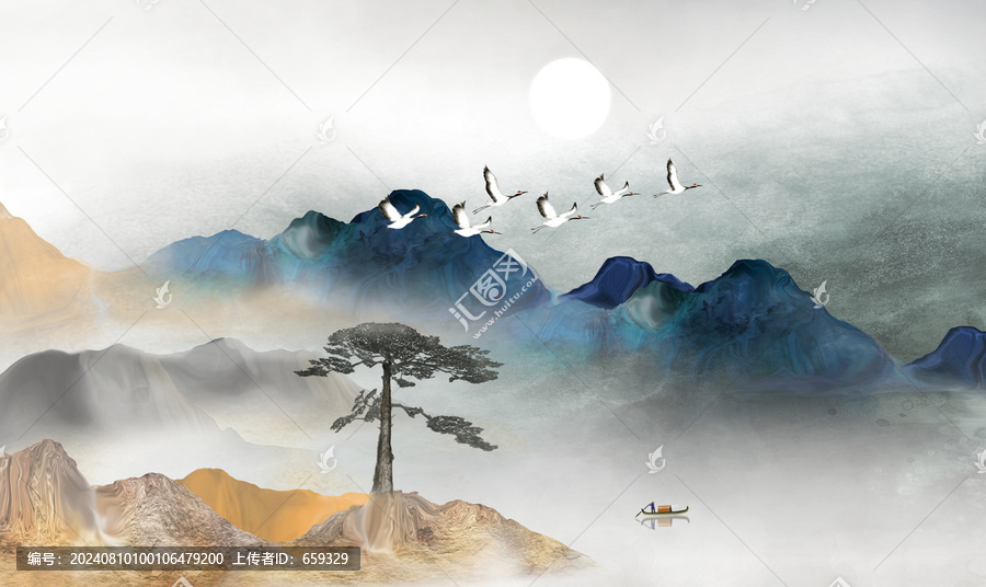 迎客松山水畫