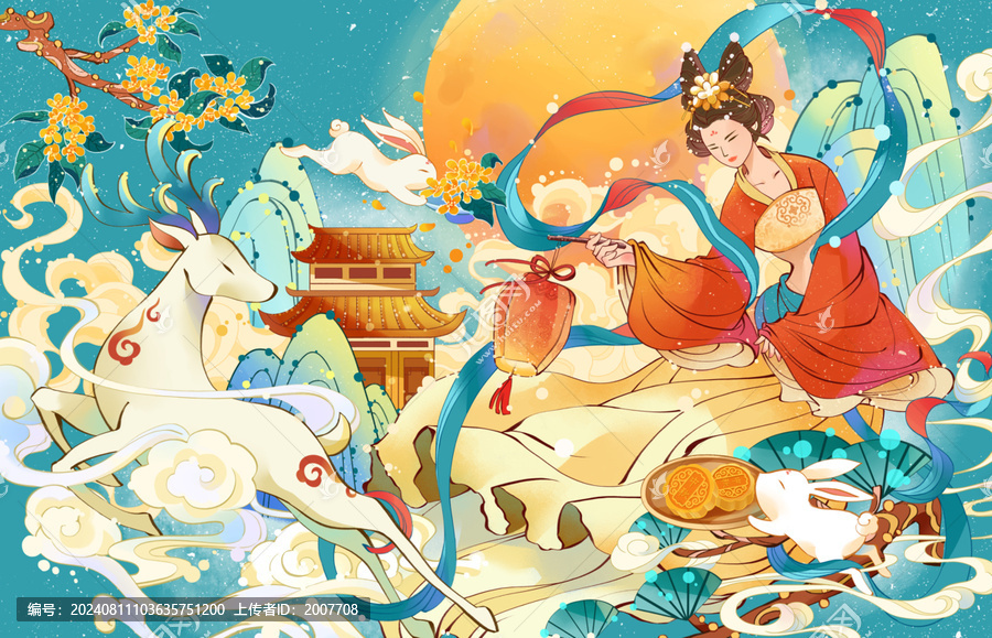 中秋節賀圖插畫月餅禮盒