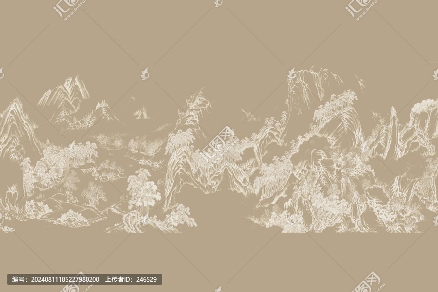 新中式線描山水背景墻