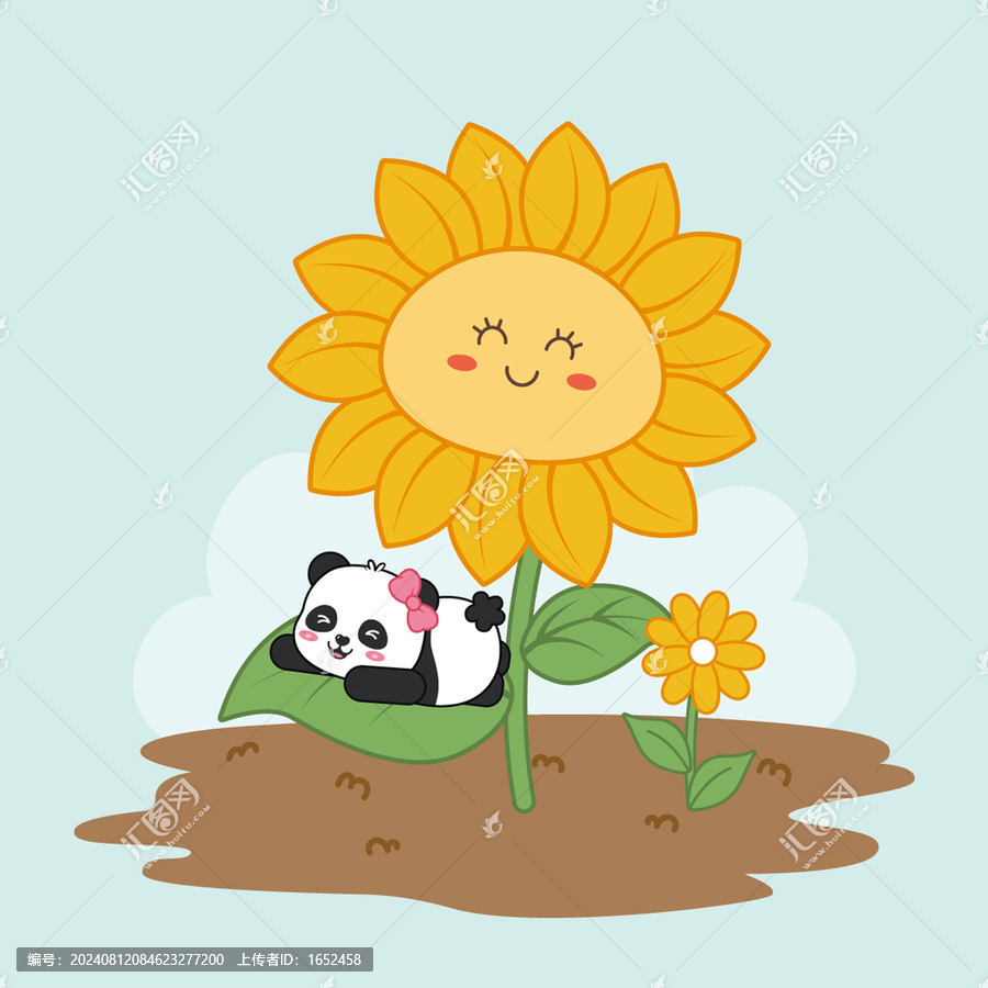 卡通熊貓向日葵矢量插畫