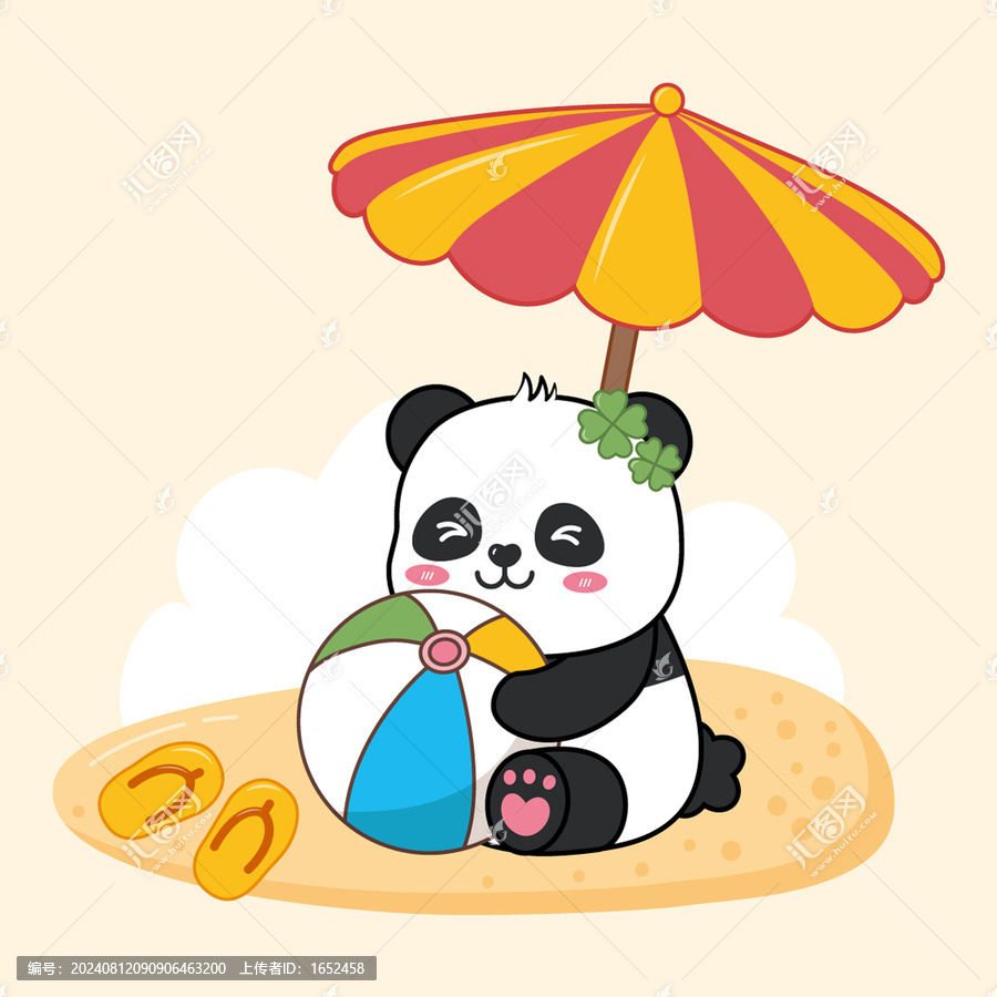 卡通Q版熊貓玩球夏日矢量插畫
