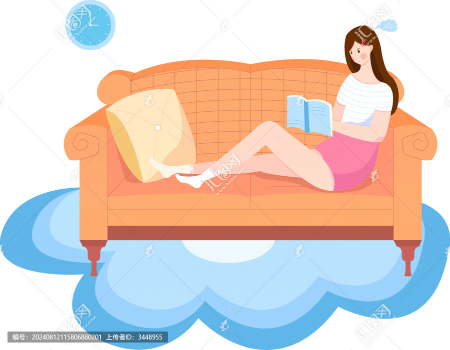 躺在沙發(fā)上看書的女孩
