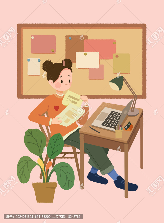 手繪扁平風(fēng)格插畫(huà)工作中的女孩