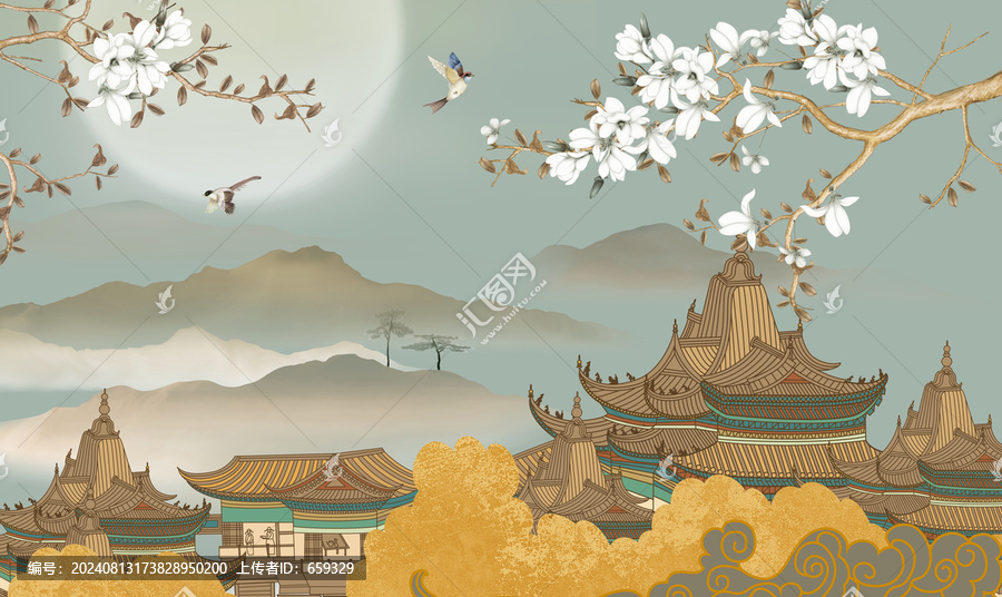 新中式國潮花鳥背景