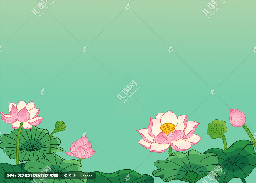 夏日荷花荷葉國風(fēng)插畫