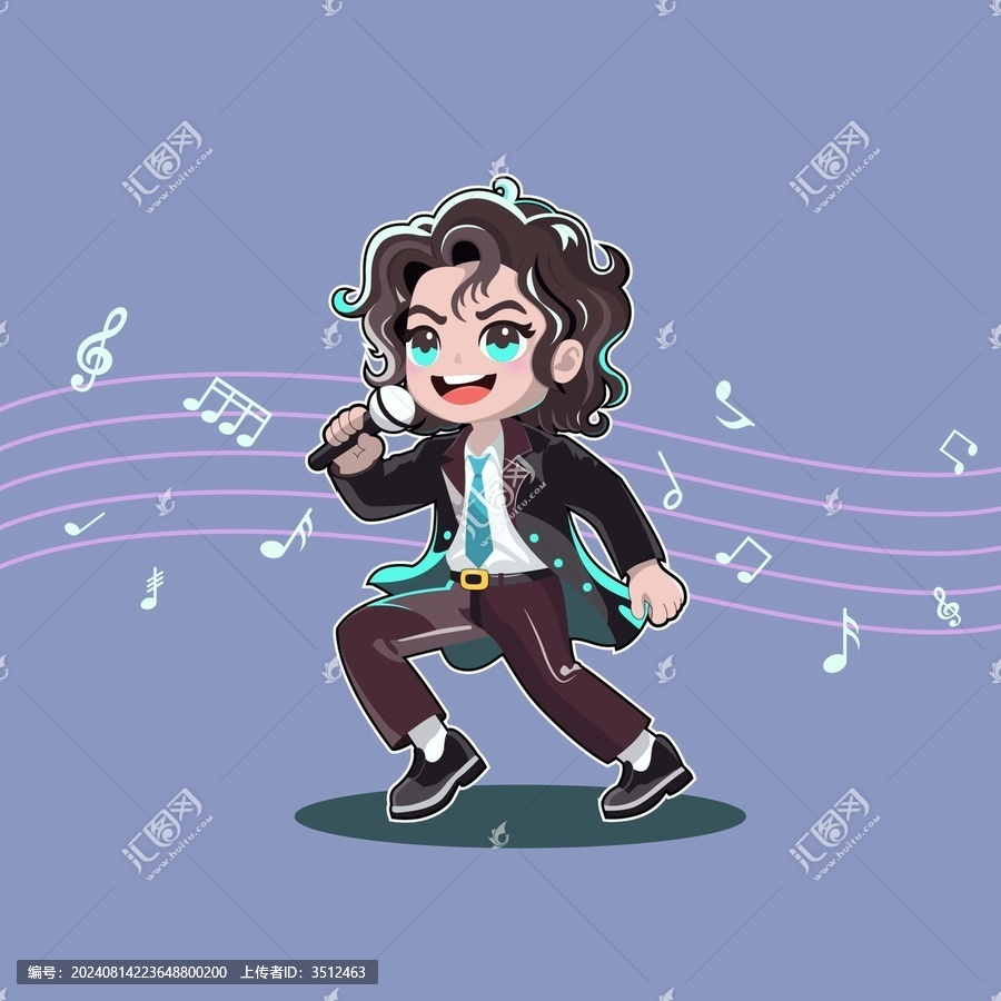 唱歌男孩Q版卡通插畫