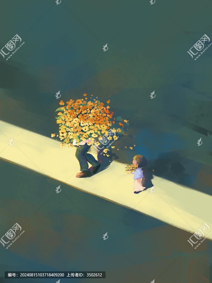 手捧鮮花的人治愈插畫(huà)