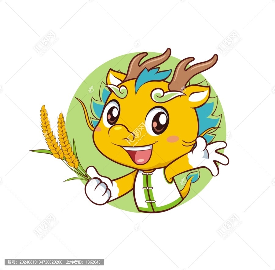 卡通可愛小龍農(nóng)夫頭像矢量圖
