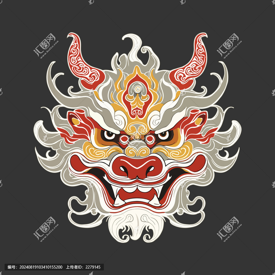 中國龍龍頭T恤圖案