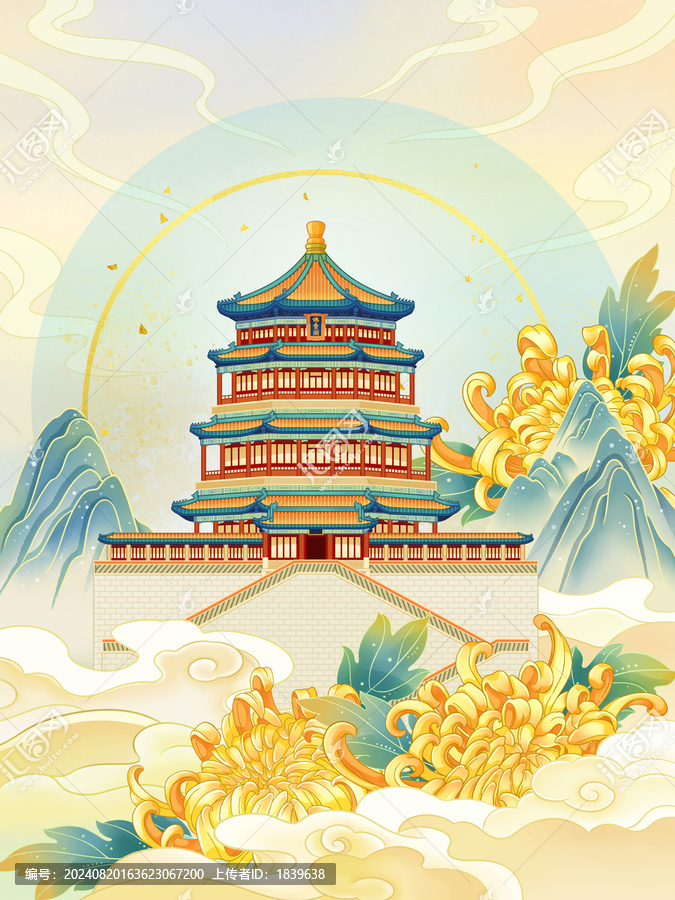 北京頤和園國潮插畫