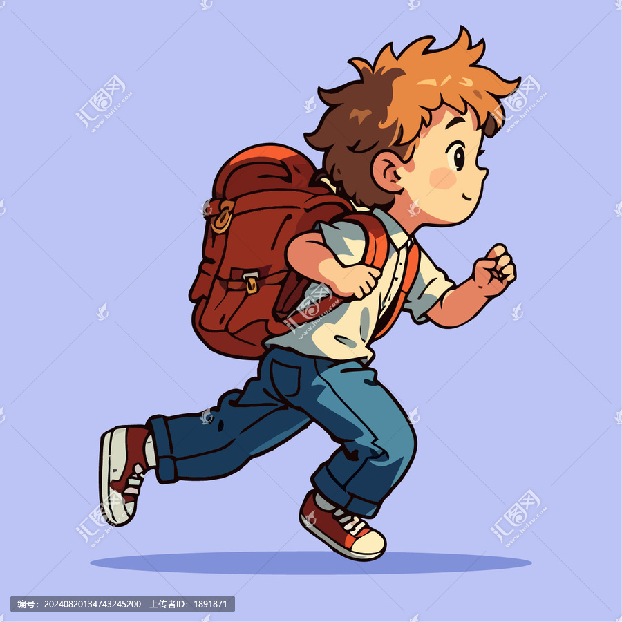 背著書包上學的卡通男孩