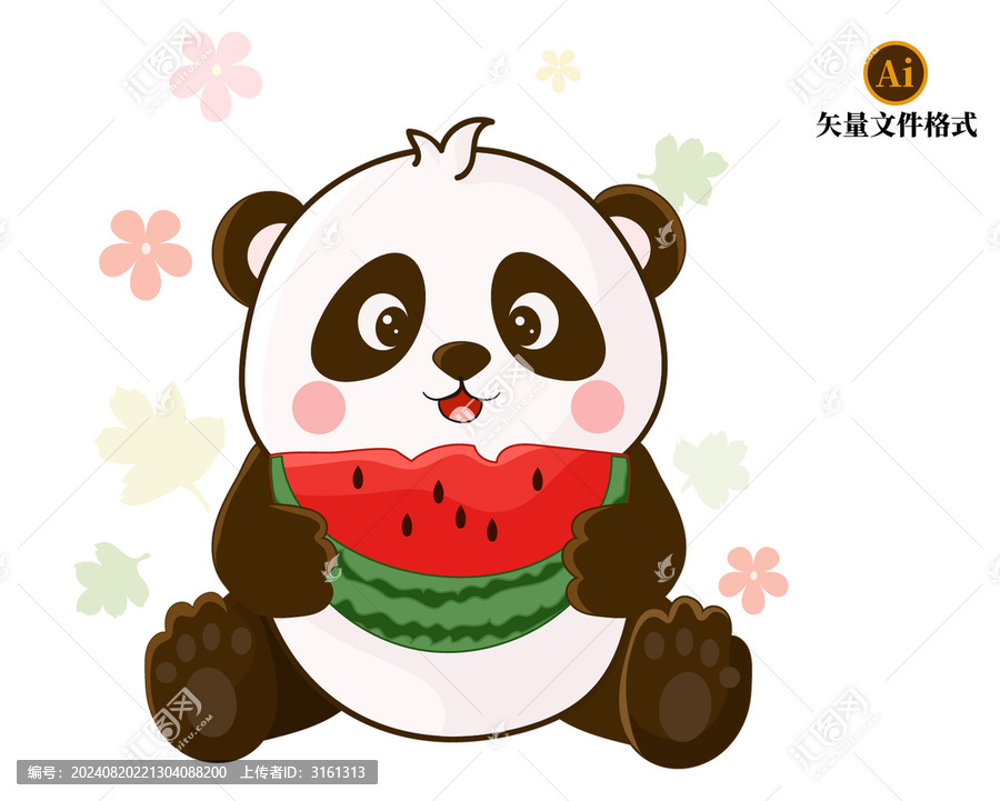 吃西瓜熊貓可愛素材