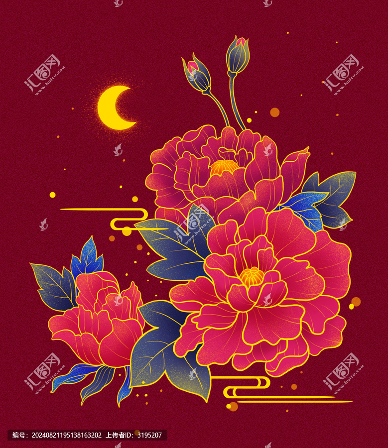 國(guó)潮牡丹花插畫(huà)
