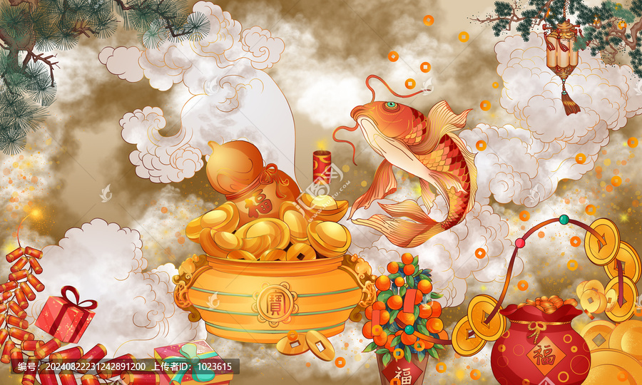蛇年春節(jié)財富大吉祝福插畫