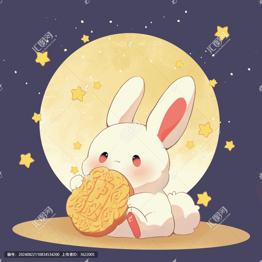 中秋兔子月餅插畫