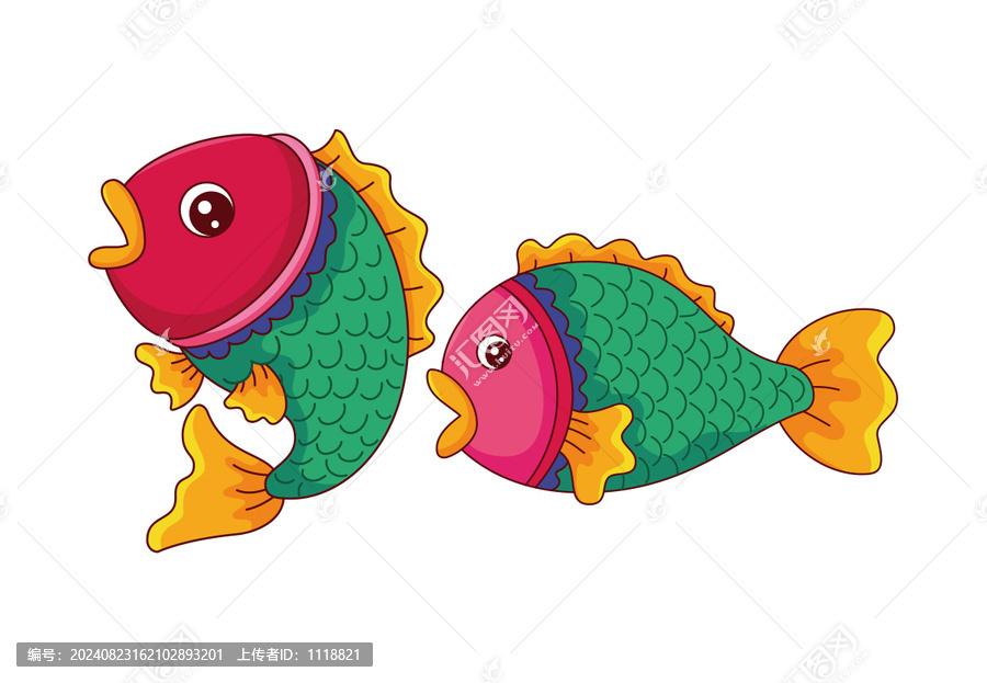 錦鯉矢量卡通插畫年年有魚