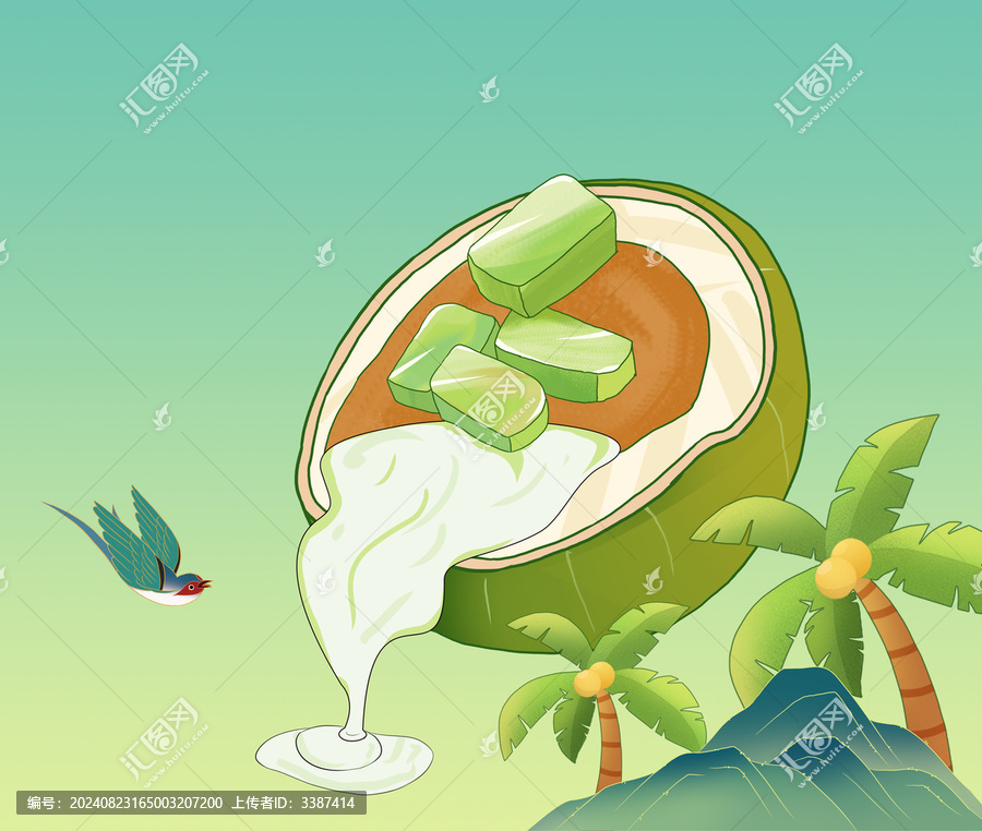 國風椰子糖創(chuàng)意插畫