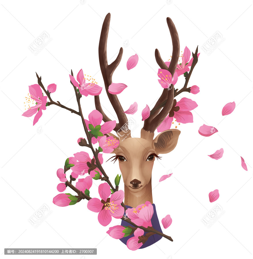 鹿和桃花插畫