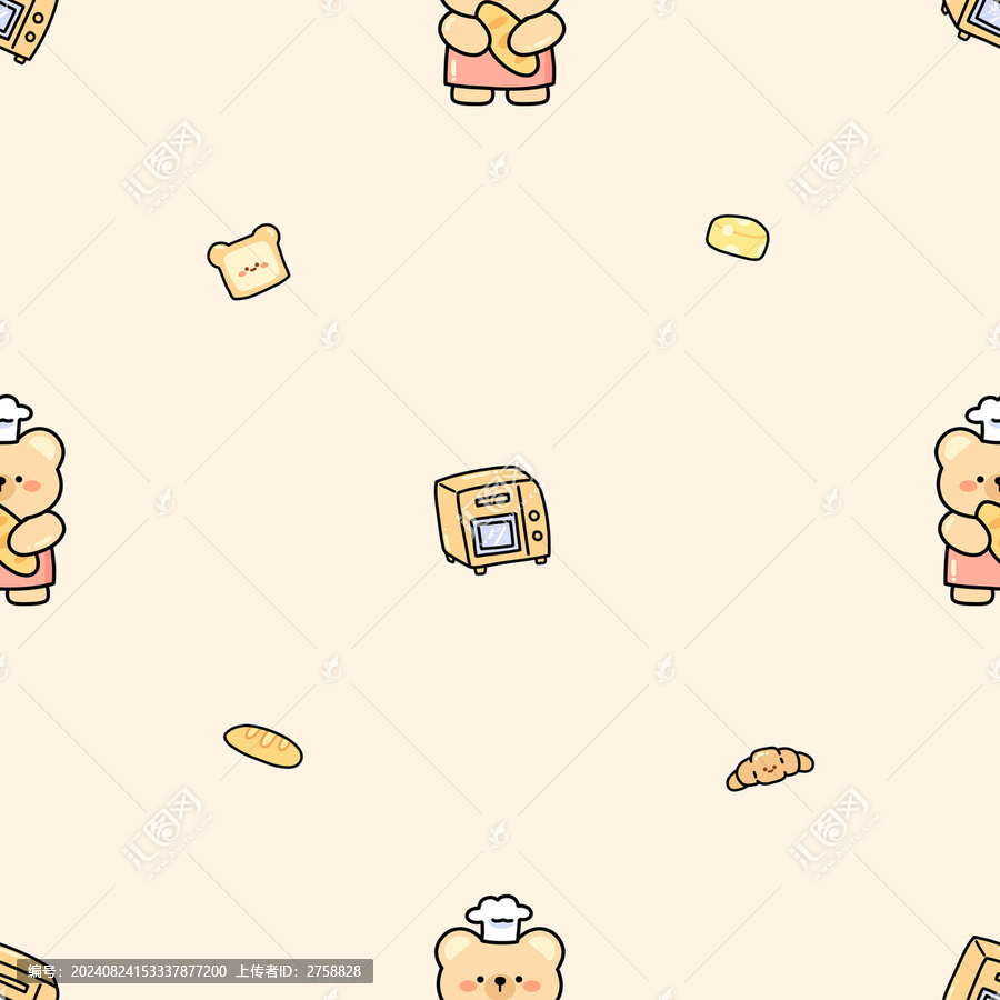 面包小熊四方連續(xù)圖案
