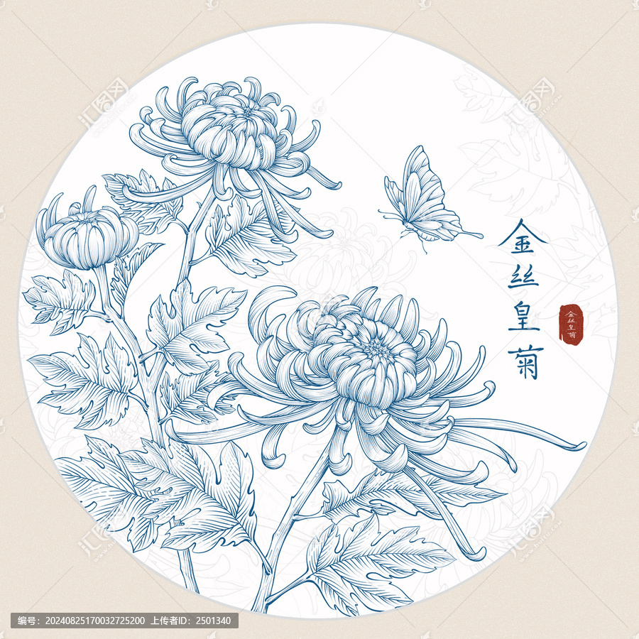 原創(chuàng)手繪金絲皇菊鋼筆插畫(huà)