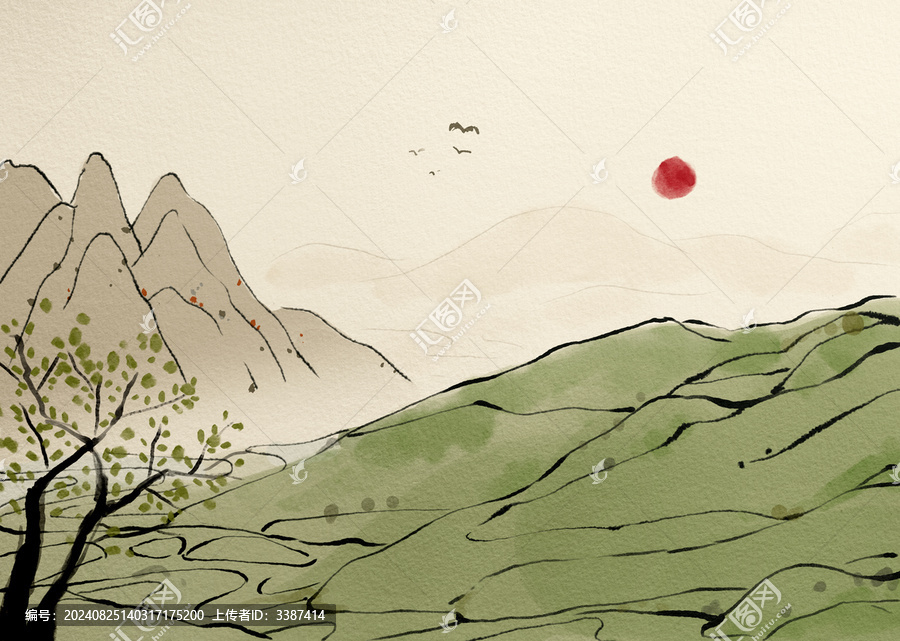 創(chuàng)意水墨山村田野