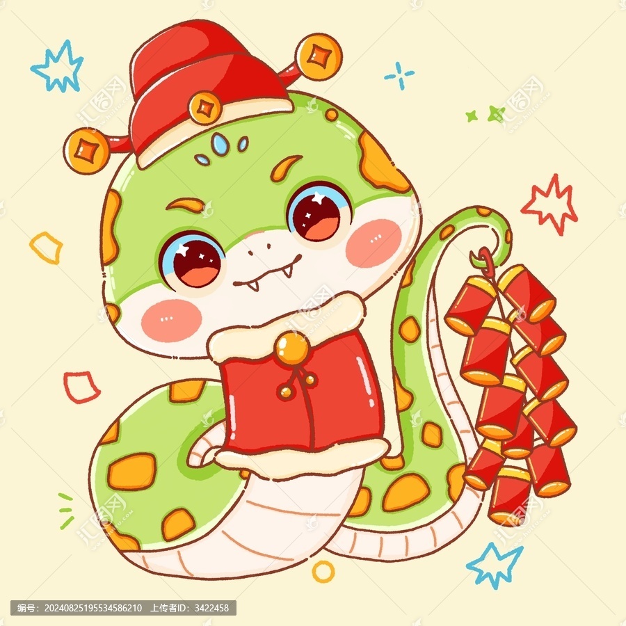 蛇年卡通插畫(huà)炮竹鞭炮