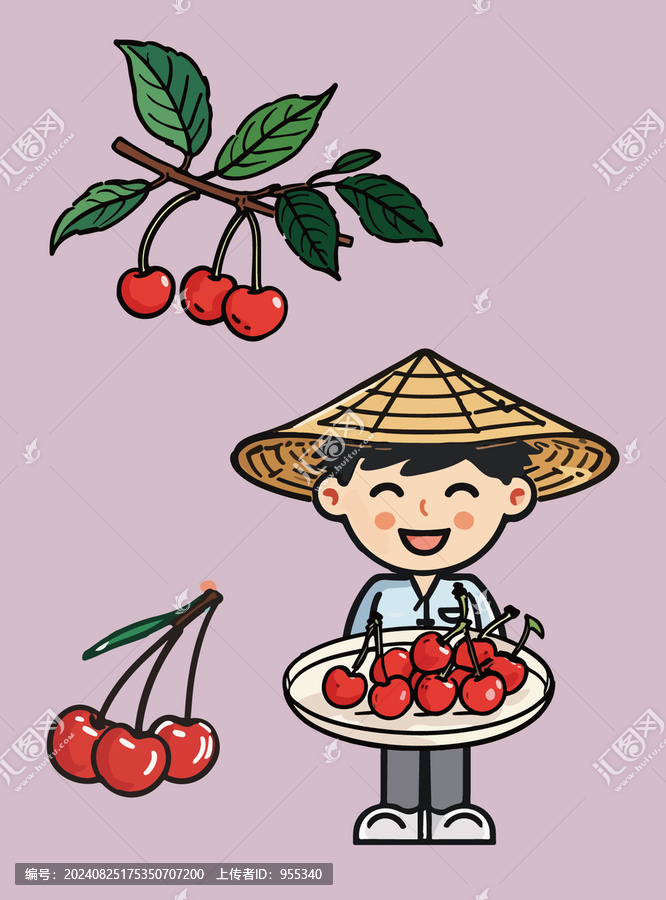 卡通櫻桃包裝素材農(nóng)民果園采摘