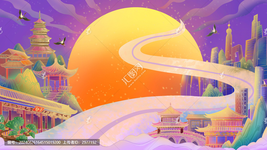 中秋月亮城市夜景