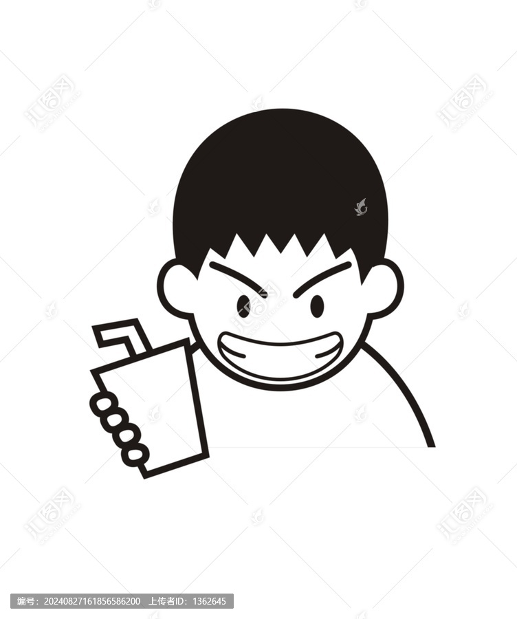 卡通可愛(ài)男孩喝奶茶頭像矢量圖