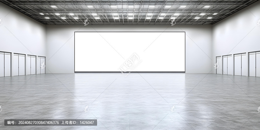 空曠的展覽大廳白屏