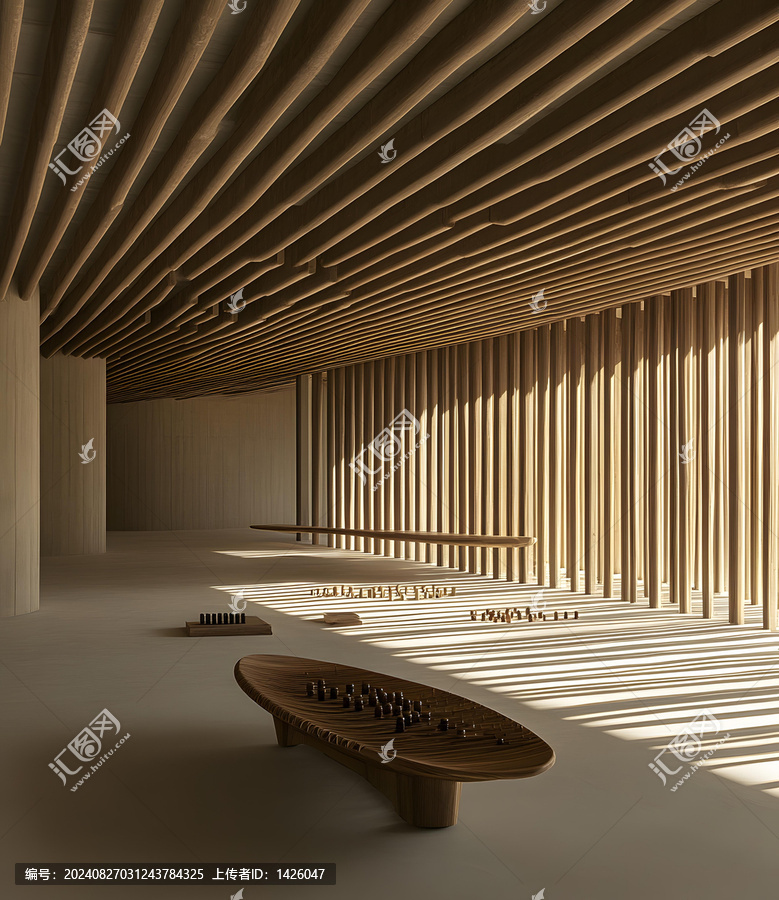 現(xiàn)代極簡主義木質(zhì)橫梁地板室內(nèi)設(shè)計(jì)