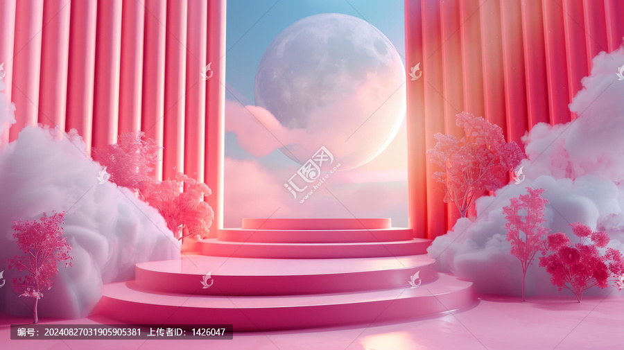 唯美的粉色系云朵月亮背景