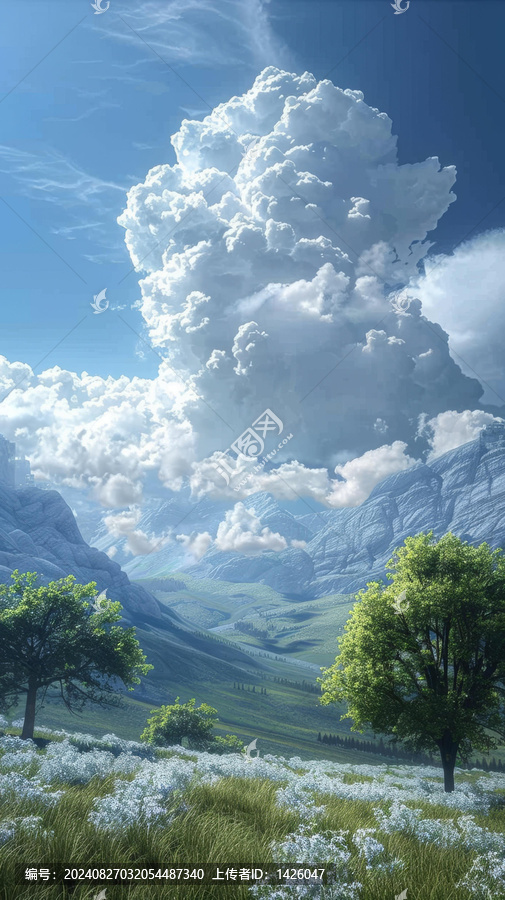 奇幻風(fēng)景:,起伏的山脈和翻滾的云