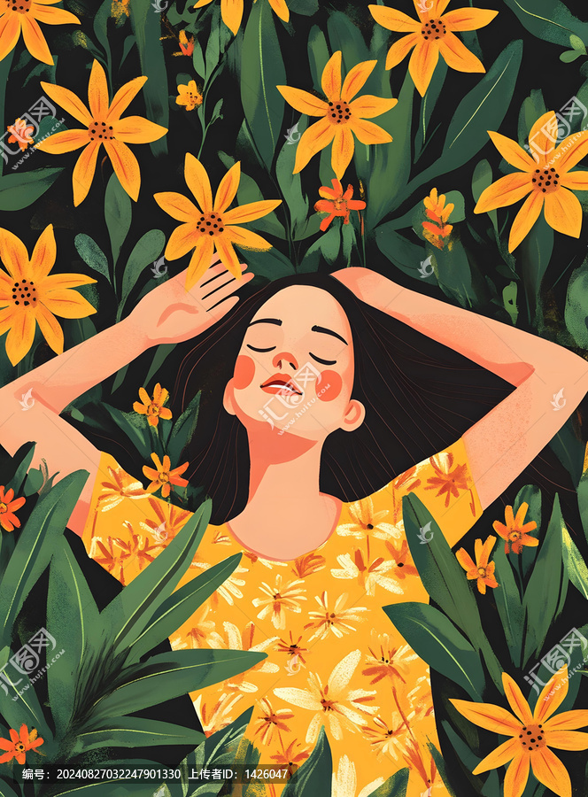 花海中的女人