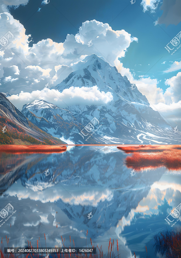 壯麗的雪山倒映在湖泊中