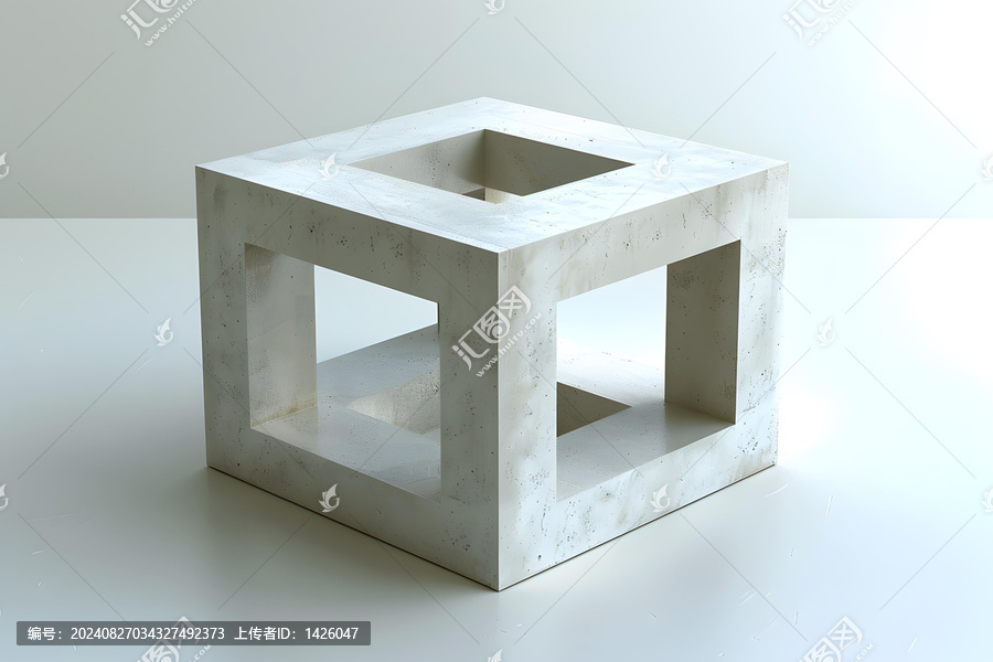 一個中空的灰色混凝土立方體