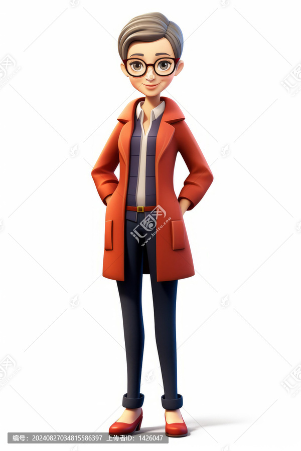 一個(gè)戴著眼鏡和紅色外套的微笑女人的插圖