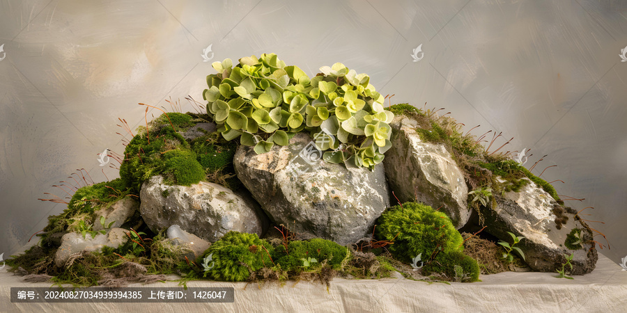 綠色植物和巖石背景