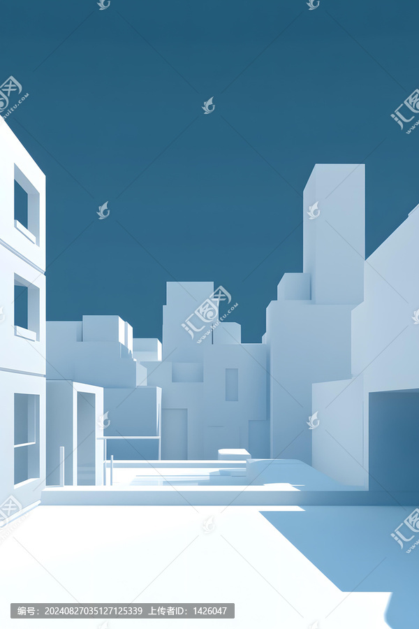 白色極簡主義風格城市景觀3D渲染