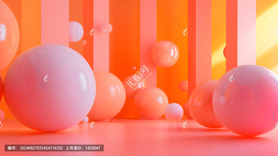 抽象粉色橙色3D球體背景