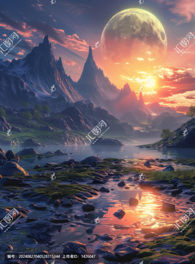 奇幻山湖月色
