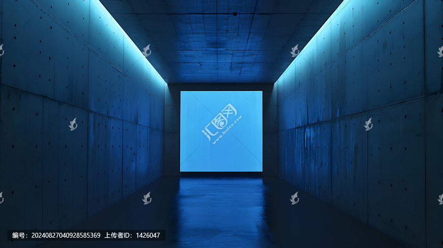 藍色霓虹燈照亮的混凝土隧道