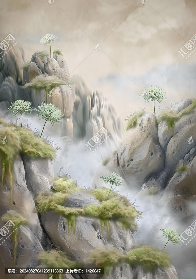夢(mèng)幻白花霧氣山景
