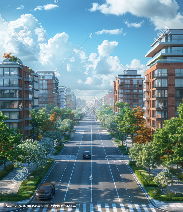 城市街道兩側(cè)的高層建筑