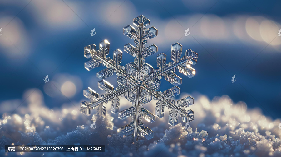 雪花落在白雪皚皚的雪地上背景虛化