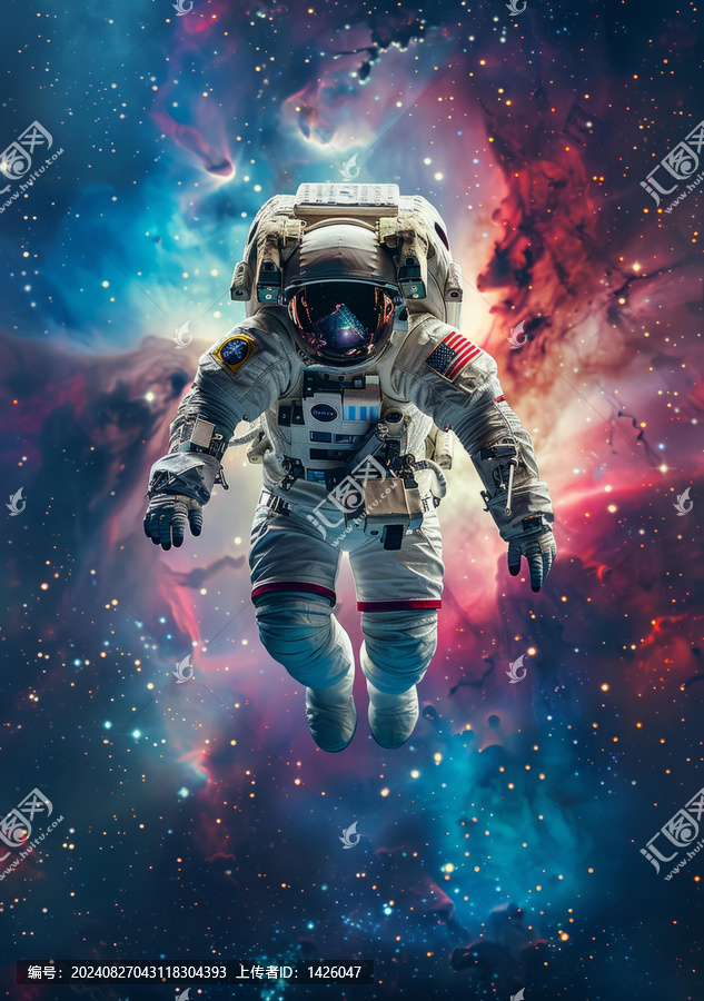 身著白色宇航服的宇航員在太空中遨游
