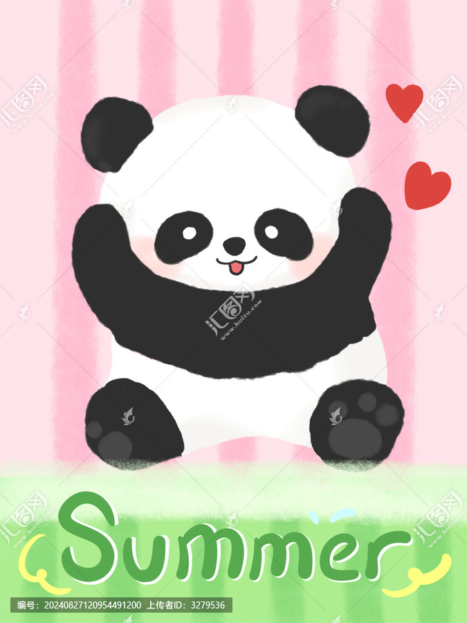 卡通熊貓西瓜夏日?qǐng)D案